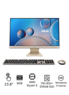 Buy M3400WUAT-BA013W AIO With Touch Full HD 23.8-Inch Display, Ryzen 5-5500U Processor/8GB RAM/1TB HDD+256GB SSD/Windows 11 Home/Intel XE Graphics English Black in Saudi Arabia