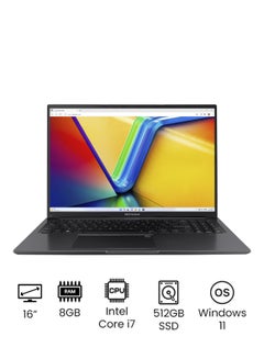 Buy VivoBook Laptop With 16-Inch Full HD Display, Core i7-1255U Processor/8GB RAM/512GB SSD/Winodws 11/Intel UHD Graphics English/Arabic Indie Black in Saudi Arabia