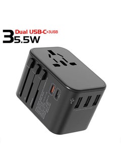 Buy ACE 35.5W PD Travel Adapter, QC 3.0 Universal Adapter, International Travel Adapter with 20W PD Dual Type-C, Universal Adapter Plug with 3 Fast USB Ports for USA, UK/UAE/KSA/Oman and EU/India Full Black in UAE