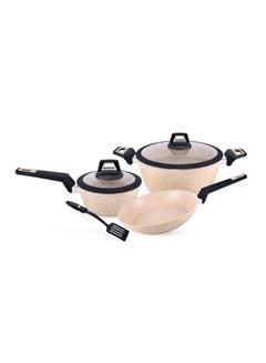 اشتري 6-Piece Chef Art Granite Coated Cookware Set With Tempered Glass Lids Beige في السعودية