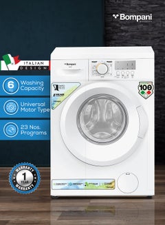 Buy 6kg Front Load Washing Machine, 23 Programs, LED Display, Energy Efficient 66 kWh/Year, IPX4 Rated, Push Button & Knob Control, Low Water Consumption, Quiet Operation, Perfect for Small Spaces BI2876N White in UAE