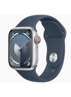 Buy Watch Series9 GPS + Cellular 45mm Silver Aluminium Case With Storm Blue Sport Band in UAE