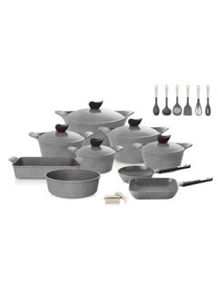 اشتري 20 Piece Cookware Set Aeni Granite Grey 28.0cm في السعودية