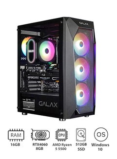 Buy PC-AMD Ryzen 5-5500/16GB RAM/512GB SSD/GIGABYTE B550M Aorus Elite/MSI RTX4060 GAMING X GDDR6 8GB//PSU Cougar 650W GX-F Aurum 80 Plus Gold/GALAX PC Case (REV-05) 4-Fan/Windows 10/ REV5- REV5-Black in UAE