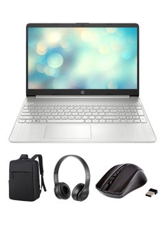 اشتري 15s Laptop With 15.6-Inch Display, Core i7-1255U Processor/8GB RAM/512GB SSD/Intel Iris Xe Graphics/Windows 11 With Microsoft office 2019 Laptop Bag + Wireless Mouse + BT Headphone English Silver في الامارات