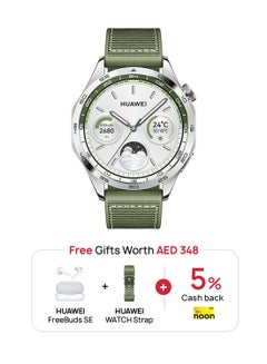 Buy Watch GT4 46mm Smartwatch, + Freebuds SE + Strap, Upto 2-Weeks Battery Life, Pulse Wave Arrhythmia Analysis, 24/7 Health Monitoring, Compatible With Android And iOS Green in UAE