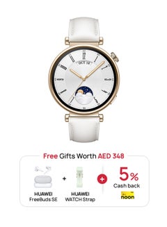 اشتري Watch GT4 41mm Smartwatch + Freebuds SE + Strap, 7-Day Battery Life, Pulse Wave Analysis, Female Health Management 3.0, 24/7 Health Monitoring, Compatible With Android And iOS White في الامارات