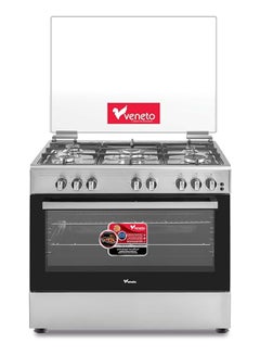 Buy 90cm Gas Cooker With 128 Liter Oven Capacity, Front Metal Flap For Top Glass, Made In Turkey VG96C Stainless Steel in UAE