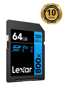 اشتري Lexar 64GB High-Performance 800x UHS-I SDXC Memory Card (BLUE Series) - 10 years warranty - official distributor 64 GB في مصر