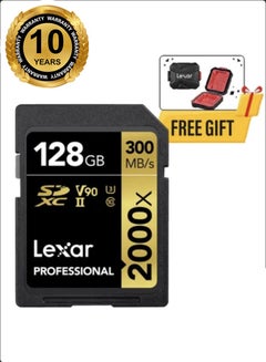 اشتري Lexar 128GB Professional 2000x UHS-II SDHC Memory Card with free Memory Card Case Water-resistant - 10 years warranty - official distributor 128 GB في السعودية