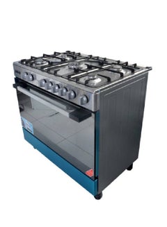 Buy 5- Burners Double Glass Door Gas Oven With Electric Ignition And Grill Cast Iron KSGC903FS Silver in Saudi Arabia