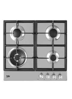 اشتري Built In Gas Hob 60Cm 4 Burners Cast Iron Auto Ignition Full Safety Stainless Steel HIAW 64225 SX Silver في مصر