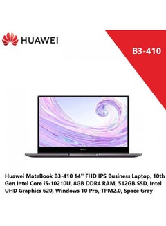 اشتري Matebook B3-410 Laptop With 14-Inch Display, Core i5-10210U Processor/8GB RAM/512GB SSD/Intel UHD Graphics 620/Windows 10 Pro Arabic Grey في الامارات