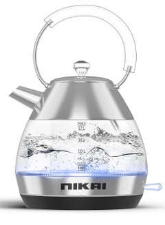 اشتري Electric Glass Kettle - Advanced UK Technology For Swift Boiling And Safety With Boil Dry Protection And Pour Perfection 1.7 L 2200 W NK1310G Silver/Clear في الامارات