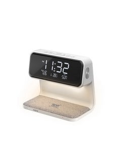 اشتري iPhone 15 Digital Alarm Clock, 3-In-1 LED Bedside Alarm Clock With 15W Wireless Charging Pad, Dual Alarms, Snooze Function, LED Display Screen And 3 Mode Night Light For iPhone 14, Galaxy S23 WHITE في الامارات