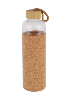 اشتري Water Bottle- RF11927 Transparent Glass Bottle with Bamboo Lid and Removable Cork Sleeves Brown في الامارات