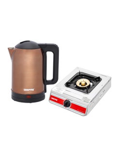 Buy 1.8 L Stainless Steel Electric Kettle With Stainless Steel Gas Cooker Set- Kettle With 360 Degrees Rotation, Boil Dry Protection & Automatic Cut-Off & Gas Cooker With  Brass Cap, Auto-Ignition System 1.8 L 1500 W Combo-GK38053+GGC31037 Copper & silver in UAE