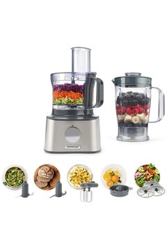 Buy Food Processor Multi-Functional With 3 Stainless Steel Disks, Blender, Dual Metal Whisk, Dough Maker, Citrus Juicer 800 W FDM301SS SILVER in UAE