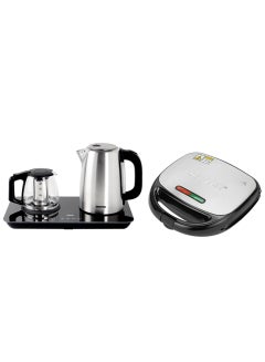 اشتري 6-in-1 Non- Stick Multi Snacks Maker with 2 In 1 Digital Tea Maker Set - Snacks Maker With Sandwich/Panini, Grill, Waffle, Donut, Nutty, Biscuit Detachable Plates & Tea maker - Stainless Steel Filter 2200 W Combo-GTM38045+GST5364 Black & silver في الامارات