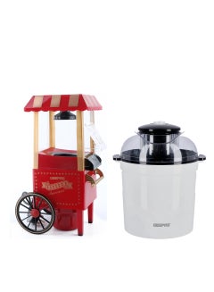 Buy Traditional Type Popcorn Maker With Ice Cream Maker Set- Popcorn Maker -Popcorn Made By Hot Air Without Oil , Easy To make & Ice Cream Maker With 1.5QT Capacity, ,Aluminium Bowl with Teflon Oil 1.5 L 12 W Combo-GIM63027UK+GPM830 Red & White in UAE