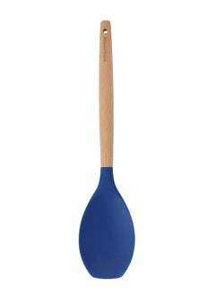Buy Silicon Scraper Wooden Handle Heat Resistant Seamless Silicon Spatulas With Comfortable Handle Kitchen Utensils Non-Stick For Cooking, Baking And Mixing Beige/Blue in UAE