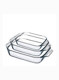 Buy Pyrex Daily Set Of 3 Rectangular Roasters 1.8+2.7+3.7L Transparent 40 x 28 cmcm in UAE