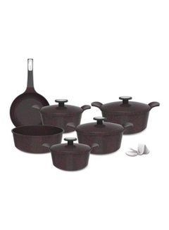 Buy Korean Extrema Granite Cookware Set, 10 Pieces Purple مكونات الطقم : قدر جرانيت مقاس 20 سم + قدر جرانيت مقاس 22 سم + قدر جرانيت مقاس 26 سم + قدر جرانيت مقاس 28 سم + مقلاة جرانيت مقاس 24 سم + صينية فرن مدورة غويط 28 سم + مقابض سيليكون in Saudi Arabia