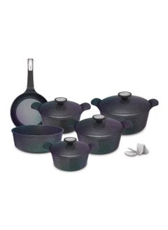 Buy Korean Exterma Granite Cookware Set, 10 Pieces Green مكونات الطقم : قدر جرانيت مقاس 20 سم + قدر جرانيت مقاس 22 سم + قدر جرانيت مقاس 26 سم + قدر جرانيت مقاس 28 سم + مقلاة جرانيت مقاس 24 سم + صينية فرن مدورة غويط 28 سم + مقابض سيليكون in Saudi Arabia