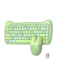 اشتري A3060 - Cute Cat Colorful Green PC Wireless Keyboard and Mouse Set USB, Retro Typewriter Round Key caps 65 percent, Small Cordless Aesthetic Mouse, Compatible Mac Laptop Computer for office game Colorful Green في الامارات