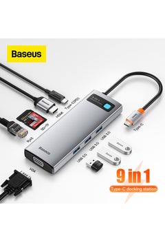 Buy USB C HUB To HDMI-Compatible VGA USB 3.0 Adapter 9 In 1 USB Grey03 in Saudi Arabia