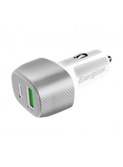 Buy Car Charger 38 Watts Fast Compact Dual Port 20W USB-C, 18W USB-A, PD And QC 3.0 For Apple, Samsung And Android Devices White in UAE