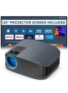Buy LED Projector With 120 Inch Screen | 300 ANSI Native 1080P Android 9.0 TV 5G WiFi Full HD Home Theater Video Projector PROJ-WO-74-AN_SCR-04 Black in UAE