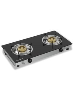 Buy Gas Stove 2 Burners, Auto Piezo Ignition, Double Brass Burners, 100MM Brass Burner Cap, LPG Cooktop, Enamel Square Pan Support, Flame Failure Device, Tempered Glass Panel KR-GGFC2070 Black in UAE