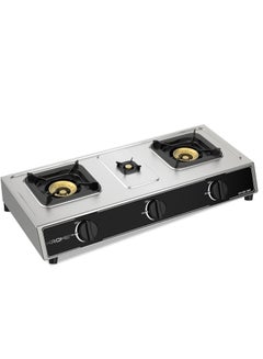 اشتري Gas Stove 3 Burners, Auto Ignition, Two 100MM + Single 30MM Brass Burner Cap, LPG Kitchen Cooktop, Cast Iron Burner, Enamel Square Pan Support, 0.4MM Stainless Steel Body KR-GSC3041 Silver في الامارات