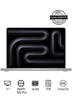 Buy 2023 Newest MacBook Pro MRX73 Laptop M3 Pro chip with 12‑core CPU, 18‑core GPU: 14.2-inch Liquid Retina XDR Display, 18GB Unified Memory, 1TB SSD Storage And Works with iPhone/iPad English Silver in UAE