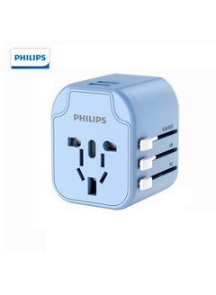 Buy Universal Travel Adapter All In One International Worldwide Wall Power Travel Adaptor With 2 USB Ports Fast Wall Charger Plug Blue01 in Saudi Arabia