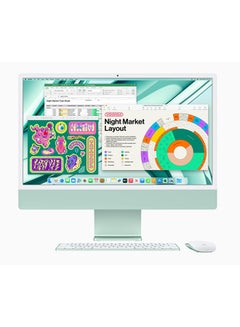 Buy 24-inch iMac with Retina 4.5K display: Apple M3 chip with 8‑core CPU and 10‑core GPU, 256GB SSD/Integrated Graphics English/Arabic Green in Saudi Arabia