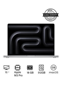 اشتري 2023 Newest MacBook Pro MRW43 Laptop M3 Pro chip with 12‑core CPU, 18‑core GPU: 16.2-inch Liquid Retina XDR Display, 18GB Unified Memory, 512GB SSD Storage And Works with iPhone/iPad English/Arabic Silver في السعودية