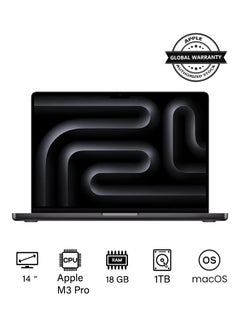 اشتري 2023 Newest MacBook Pro MRX43 Laptop M3 Pro chip with 12‑core CPU, 18‑core GPU: 14.2-inch Liquid Retina XDR Display, 18GB Unified Memory, 1TB SSD Storage And Works with iPhone/iPad English/Arabic Space Black في السعودية
