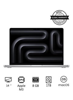 اشتري 2023 Newest MacBook Pro MR7K3 Laptop M3 chip with 8‑core CPU, 10‑core GPU: 14.2-inch Liquid Retina XDR Display, 8GB Unified Memory, 1TB SSD Storage And Works with iPhone/iPad English/Arabic Silver في السعودية