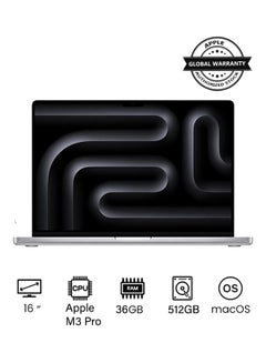 اشتري 2023 Newest MacBook Pro MRW63 Laptop M3 Pro chip with 12‑core CPU, 18‑core GPU: 16.2-inch Liquid Retina XDR Display, 36GB Unified Memory, 512GB SSD Storage And Works with iPhone/iPad English/Arabic Silver في السعودية