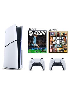 Buy PlayStation 5 Slim Disc Console With Extra Controller Grand theft auto V (INTEL VERSION) and EA FC 24 KSA VERSION in UAE