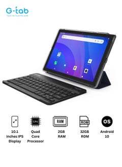 Buy G-Tab S12 Pro Tablet with Keyboard/10.1 Inch IPS LCD/3G/Quad Core/2Gb RAM + 32GB ROM/2Mp Front + 5Mp Rear Camera/Tempered Glass touch Panel/6000mAh Battery/Tablet Case/Android 10 in UAE