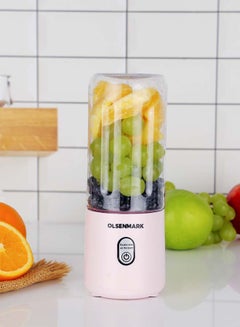 Buy Rechargeable Portable Blender | Mix All Kinds of Fruits & Vegetables | Double Safety Protection Switch | Health & Environmental Protection 410 ml 35 W OMSB2495 Light Pink in UAE