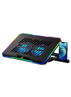 اشتري F2069 RGB Light 10 Clock Mode Cooling Pad Cool For Laptop Low Noise Fan Cooler With Cell Phone Holder في مصر