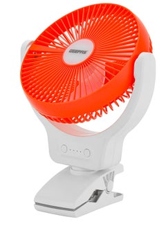 اشتري 8 Inch Multi Angle LED Clip Fan, 9 Hours Working Time, AC/DC Function, 1500 mAh Lithium Battery, Two Level LED, Up/Down Tilting, Charging Indicator, Full Charged Indicator, Working Indicator GF21121 Orange & white في السعودية