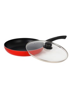 Buy Royalford 20 CM Aluminum Fry Pan- RF11974| With Tempered Glass Lid, Strong Aluminum Body With Non-Stick Coating And Bakelite Handle| Compatible With Hot Plate, Halogen, Ceramic And Gas Stovetops Red & black 20cm in Saudi Arabia