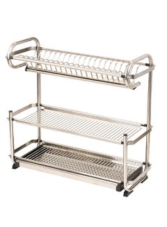 Buy Royalford 3-Tier Stainless Steel Dish Rack- RF8294| Dish Organizer for Kitchen to Organize Plates, Bowls| Stand with a Drain Tray, Compact and Stylish Design| Premium Quality Drying Rack, Silver in Saudi Arabia