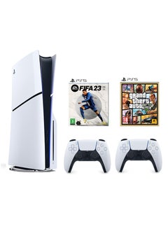 Buy PlayStation 5 Slim Disc Console With Extra Controller Grand theft auto V (INTEL VERSION) and EA FIFA 23 KSA VERSION in Saudi Arabia
