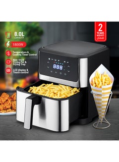 اشتري Olsenmark Digital Air Fryer With Non-Stick Frying Pot and Tray, Oil Free Cooking/ LED Display with Touch Screen, 7 Preset Cook Modes, 1-60 minutes Timer 8 L 1800 W OMAF7032 Black & Silver في السعودية